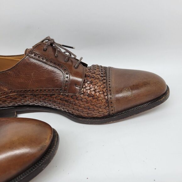 Peter Huber Mens Brown Leather Woven Cap Toe Derbys Size US 10 M Made In Spain - Picture 10 of 16